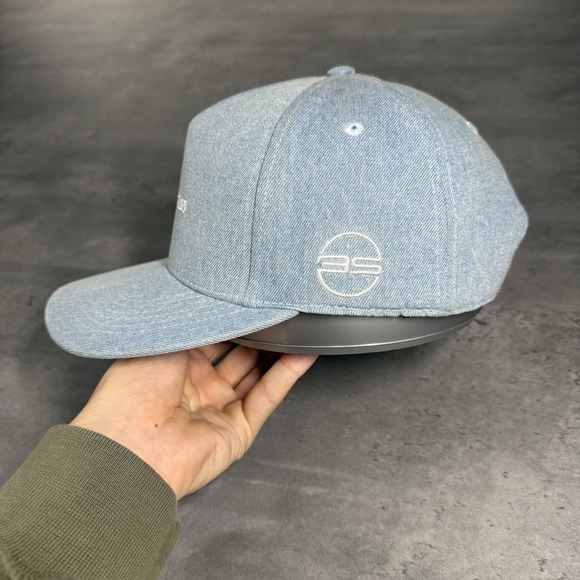 Black Ski Snapback Hat Blue Denim Chambray Brown Suede Trucker Gorpcore Cap - Picture 3 of 8